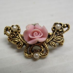 Goldtone Porcelain Fashion Curved Bar Brooch Pin